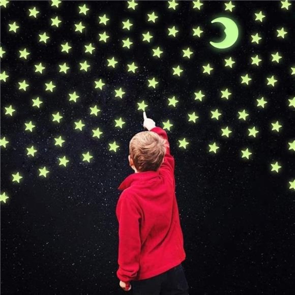 Glow In The Dark Star & Moon Stickers - 100 Pcs, 3D Green Glowing Stars For Ceiling & Wall Decor